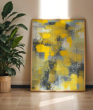 Abstract Yellow and Gray Geometric Art with Textured Patterns - Mi tienda