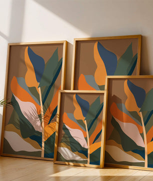 Abstract Botanical Illustration with Earthy Tones and Organic Shapes