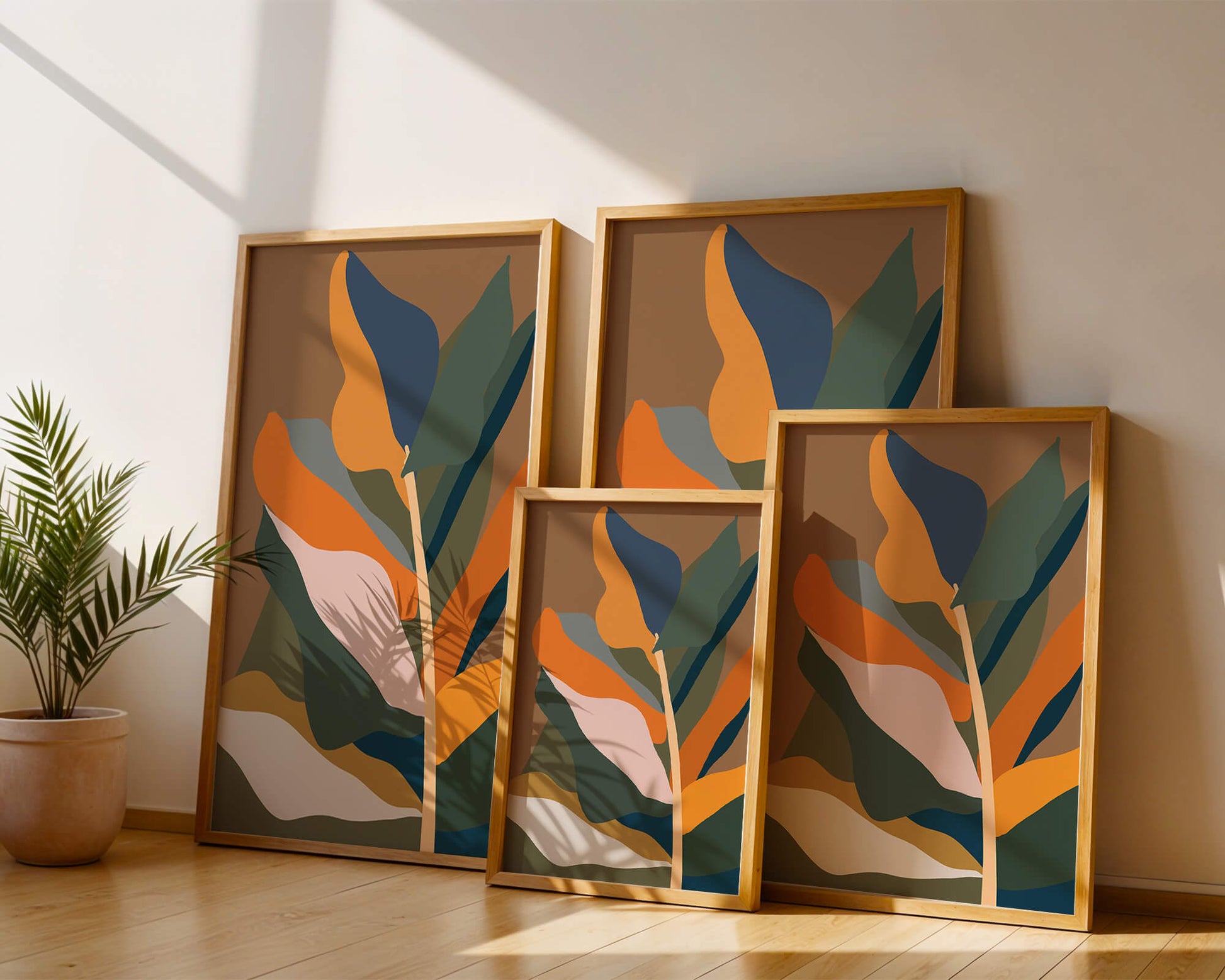 Abstract Botanical Illustration with Earthy Tones and Organic Shapes