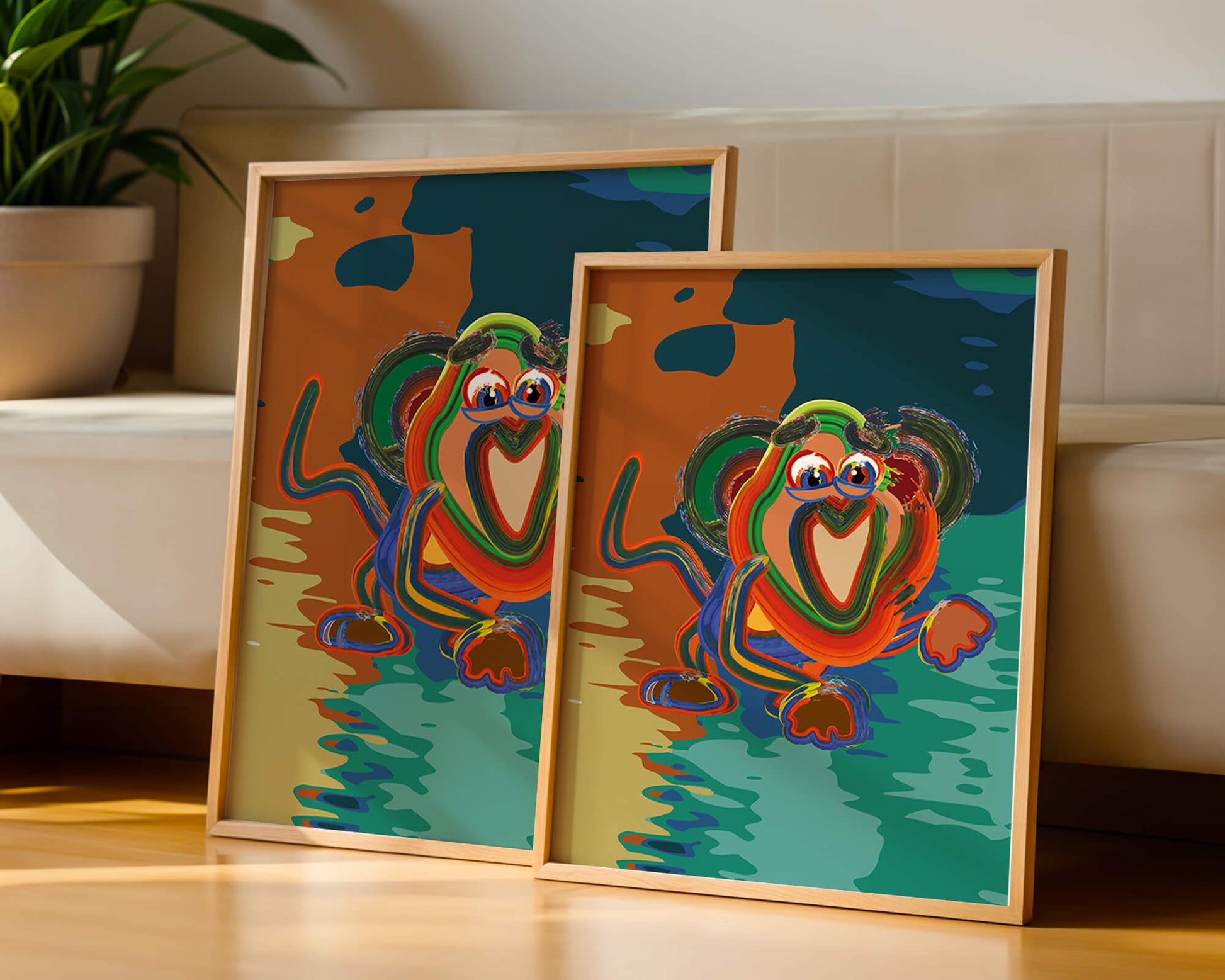 Ilustración abstracta y colorida de un mono con pinceladas audaces