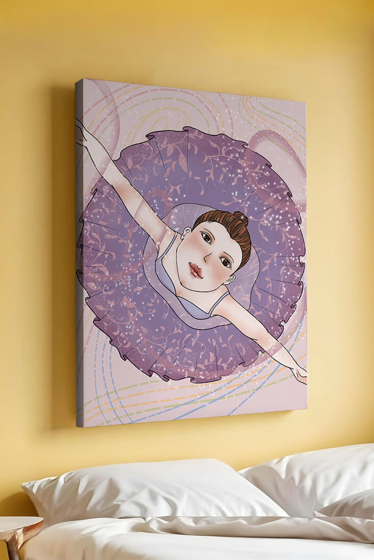 Graceful ballerina in a purple tutu with sparkling details