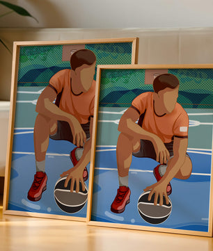 Ilustración de un jugador de baloncesto en la cancha en una pose dinámica