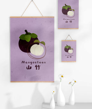 Illustration de fruit de mangoustan avec fond violet