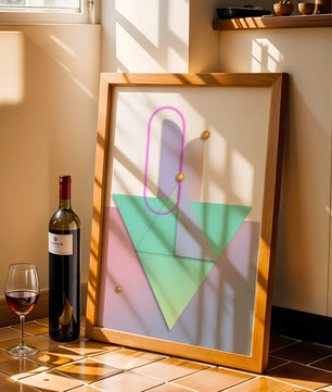 Composition géométrique abstraite avec des couleurs pastel et des éléments dorés