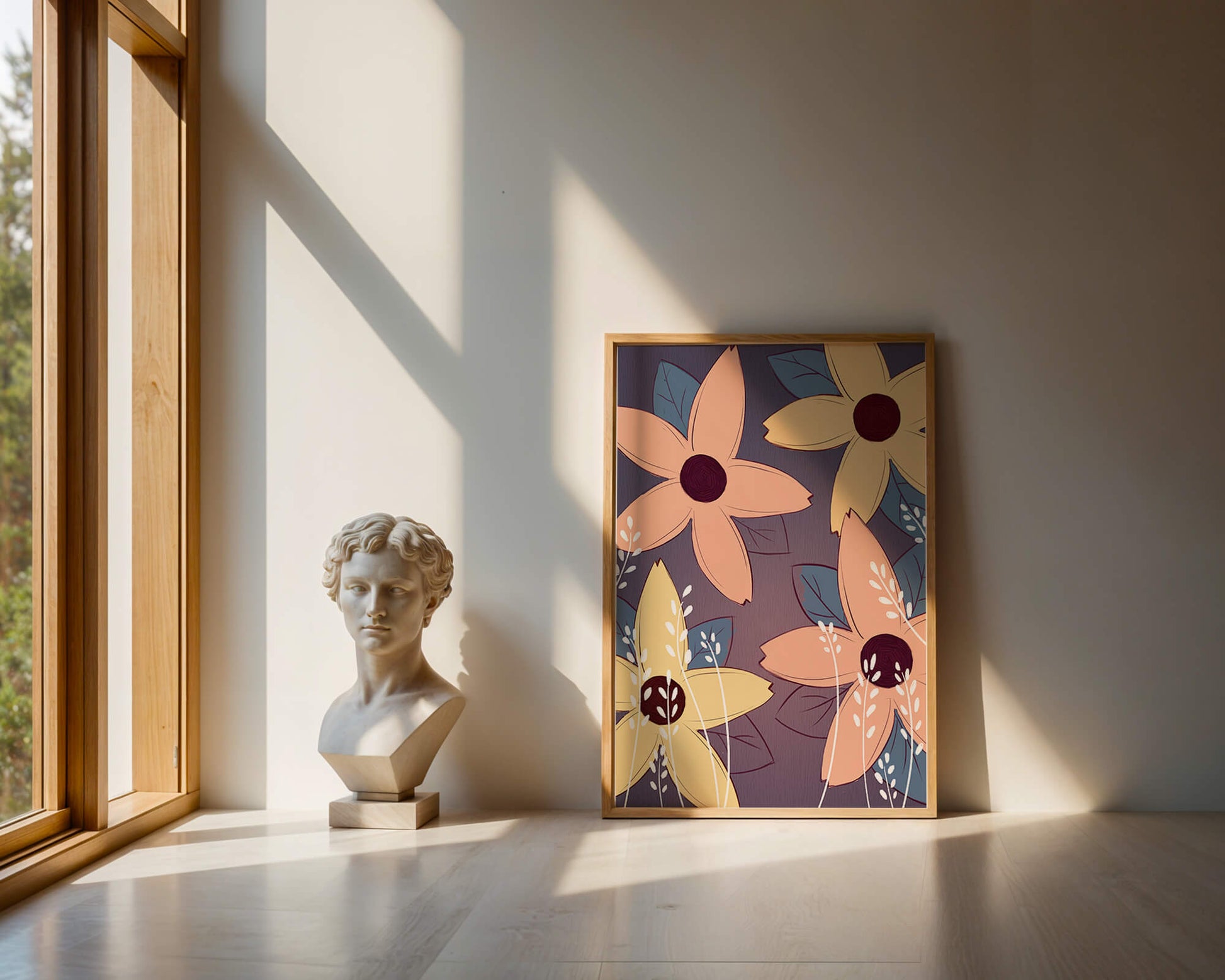 Colorful Floral Pattern with Abstract Leaves and Flowers