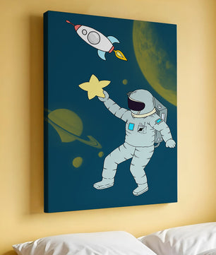 Astronaut Reaching for Star with Rocket and Planets in Space Scene - Mi tienda