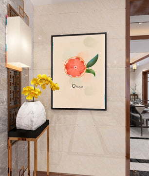 Watercolor Illustration of Orange Slice with Leaves on Pastel Background - Mi tienda