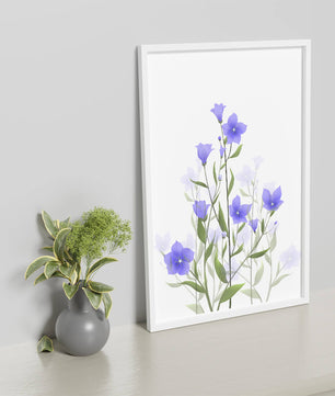 Elegant pastel blue flowers with green leaves on a white background