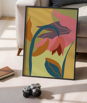 Abstract floral illustration with vibrant colors and organic shapes