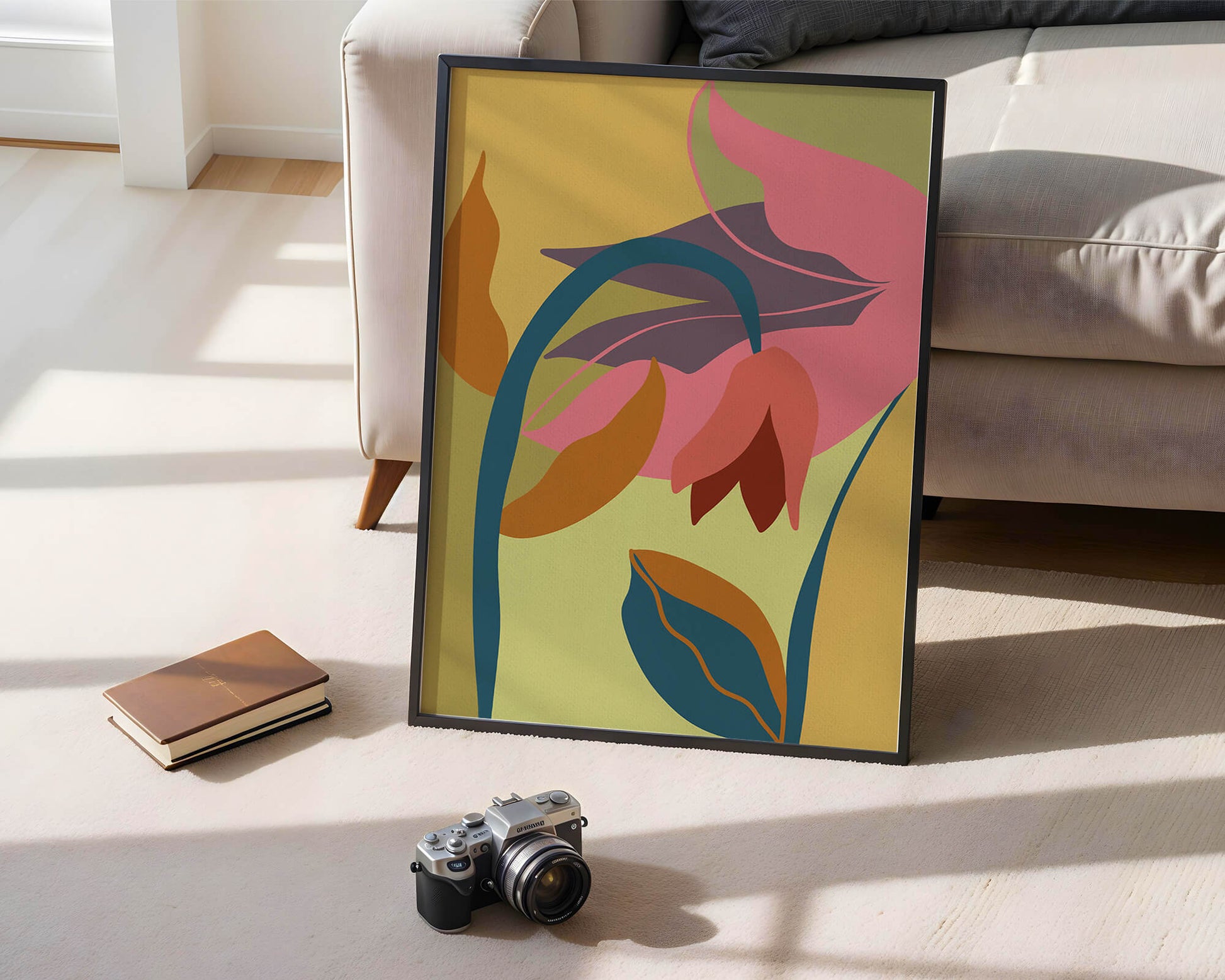 Abstract floral illustration with vibrant colors and organic shapes