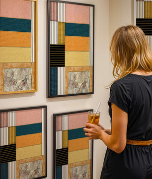 Geometric Abstract Art with Textured Blocks and Gold Accents - Mi tienda