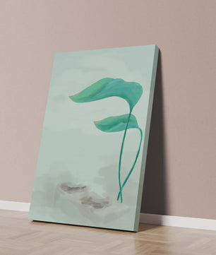 Minimalistic Art of Green Leaves on Abstract Background