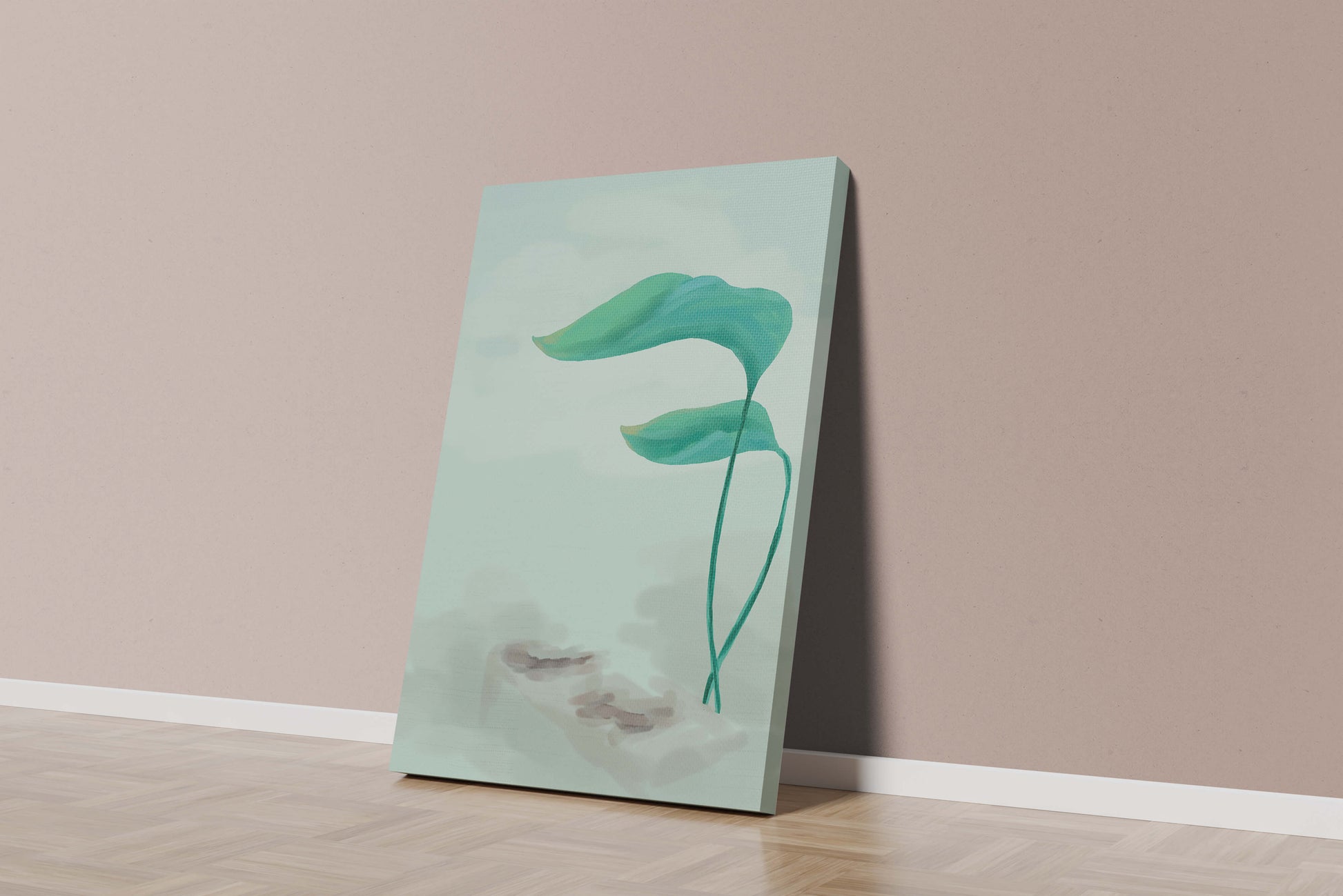 Minimalistic Art of Green Leaves on Abstract Background