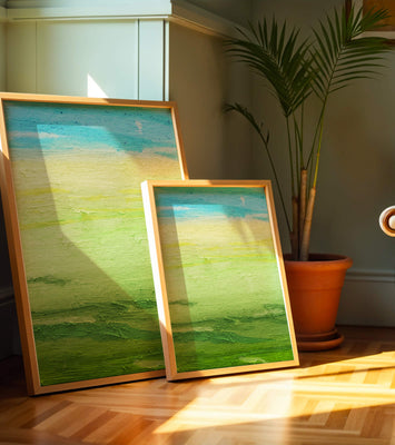Abstract Landscape with Blue Sky and Green Fields