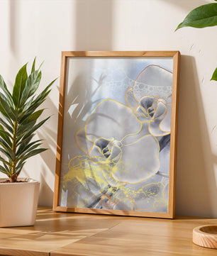 Delicate floral art with gold accents and abstract background