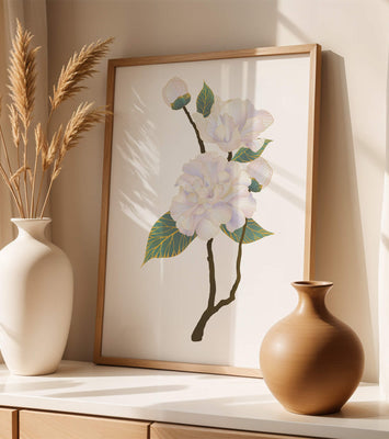Delicate blooming flowers with lush leaves in elegant design