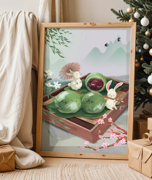 Charming Hasen mit Mochi und Berglandschaft