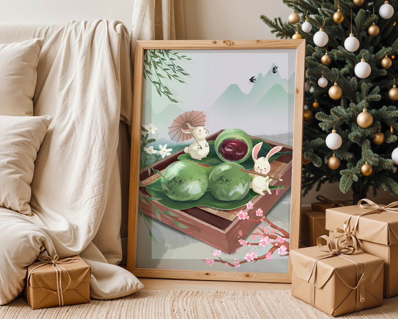 Charming Hasen mit Mochi und Berglandschaft