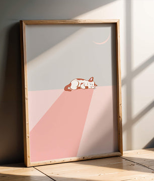 Schlafende Katze in minimalistischer Mondlichtszene