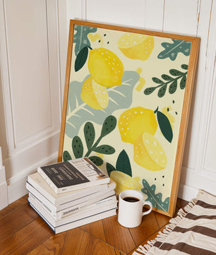 Vibrant lemon and leaf pattern design for home decor