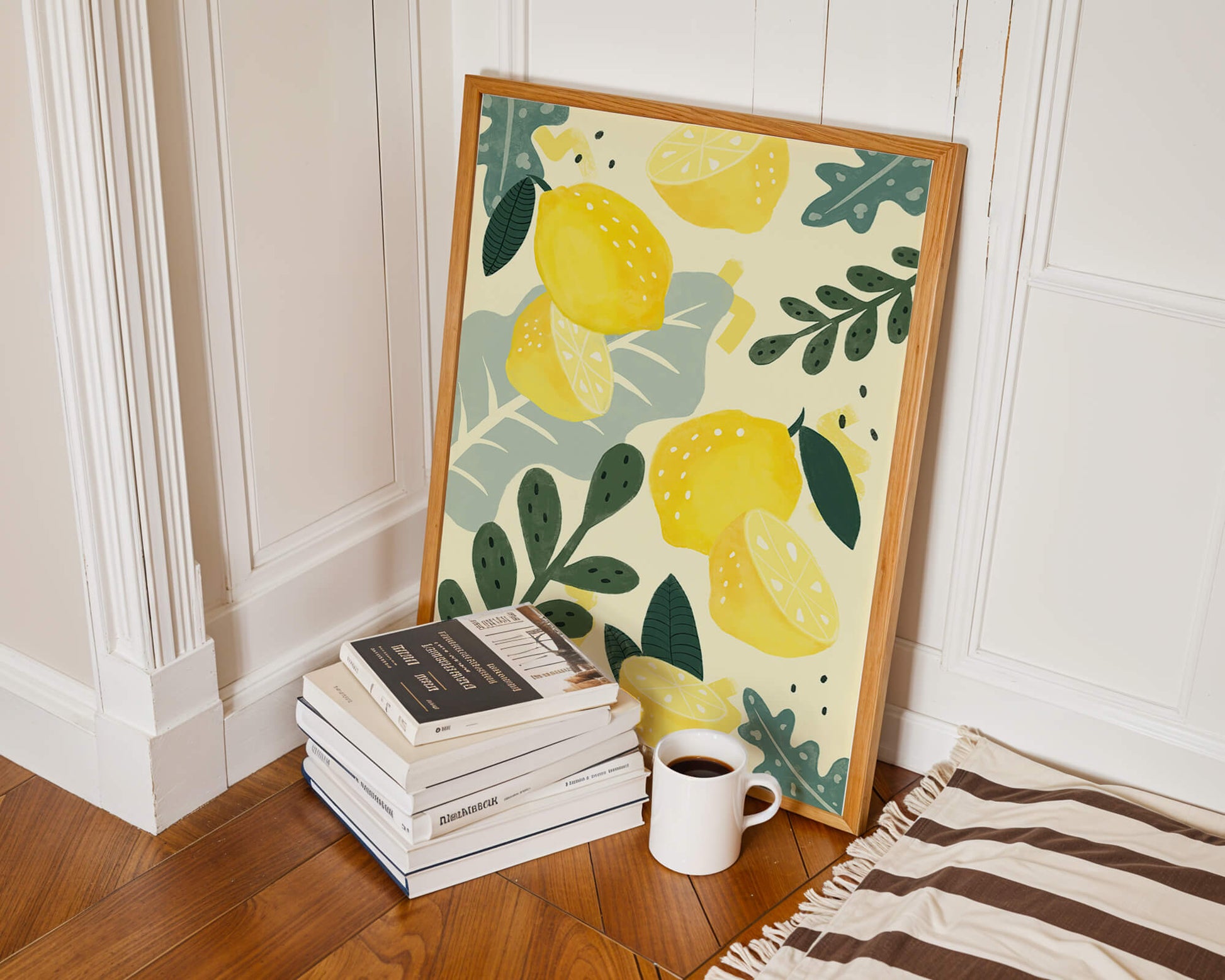 Vibrant lemon and leaf pattern design for home decor