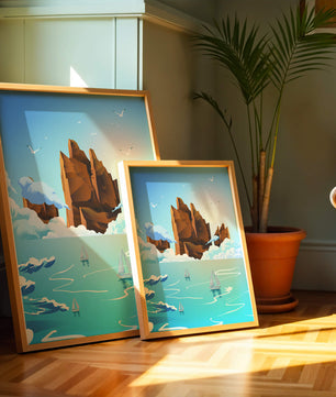 Majestic Sea Cliffs and Sailboats in Serene Landscape