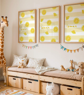 Yellow lemon slices pattern with bold stripes