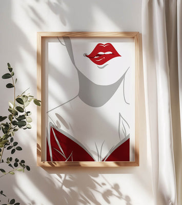 Minimalist Art with Red Lips and Elegant Dress