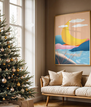 Abstract Landscape with Yellow Crescent and Pastel Colors