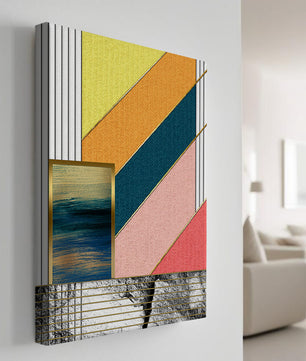 Abstract geometric art with textured colors and gold accents - Mi tienda