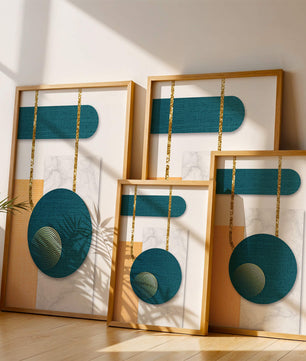Abstract geometric design with gold accents and textured elements