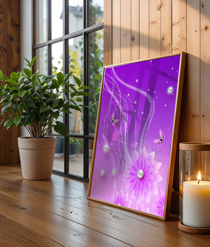 Design floral violet rêveur avec des papillons et des perles