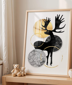 Zeitgenössische Elch-Silhouette-Kunst mit goldenen Akzenten und Marmorstruktur