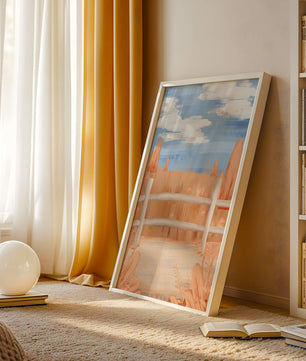 Paisaje otoñal sereno con cerca de madera y cielo azul