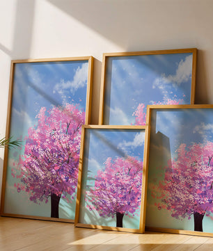 Árbol de cerezo en un entorno celestial sereno