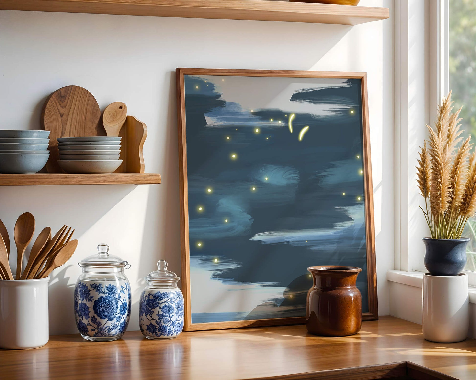 Abstract Night Sky With Glowing Elements