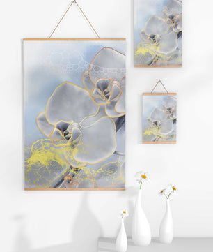 Delicate floral art with gold accents and abstract background