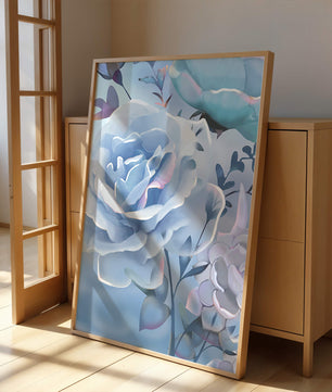 Serene Blue Roses With Delicate Leaves on Soft Background