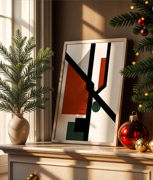 Colorful geometric abstract art with bold black lines