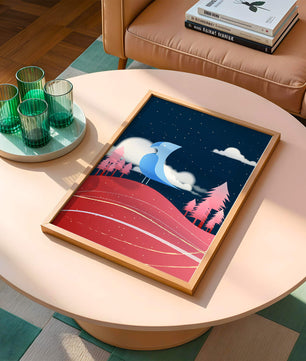 Colorful Night Scene with Blue Bird Under Starry Sky - Mi tienda