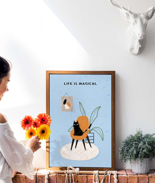 Charming Cat Relaxing on a Chair with Inspirational Quote and Art
