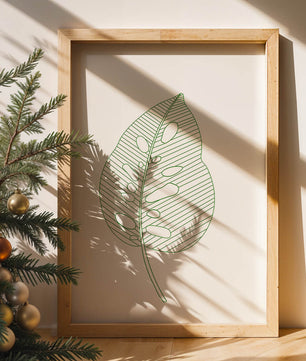 Detailed Green Leaf Line Drawing Art - Mi tienda