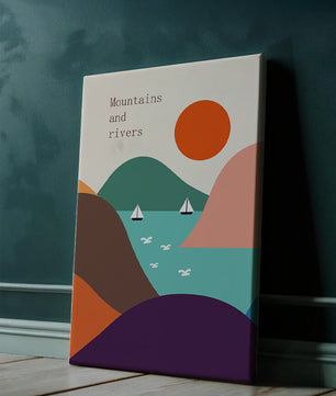 Abstract landscape with vibrant colors and geometric shapes