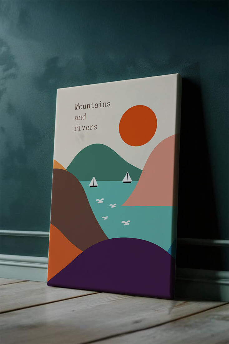 Abstract landscape with vibrant colors and geometric shapes