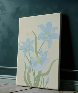 Ilustración elegante de flores azul claro con tallos verdes