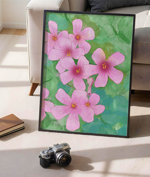 Zarte rosa Blüten auf einem leuchtend grünen Hintergrund Illustration
