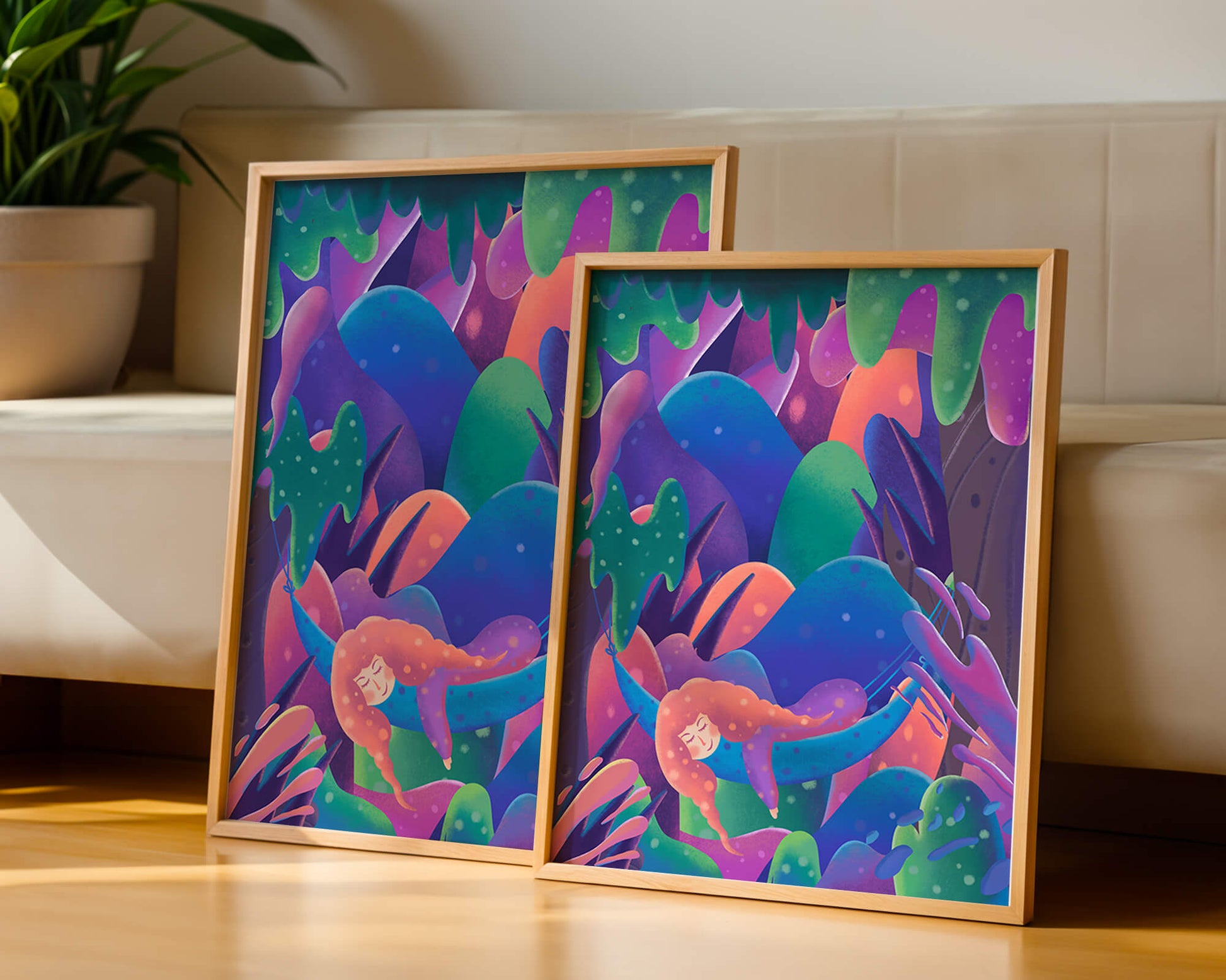 Selva surrealista onírica con mujer dormida