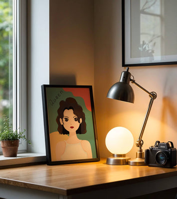 Stylized illustration of a confident woman with abstract background