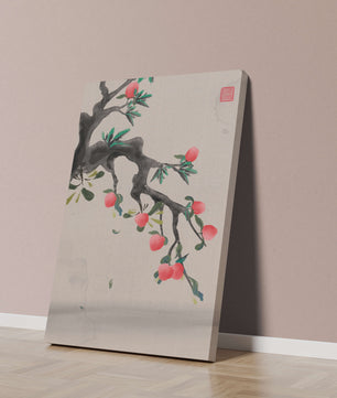 Asian ink painting featuring cherry blossoms on a textured background