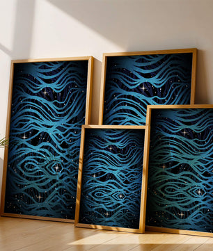 Abstract blue wave lines with starry night background